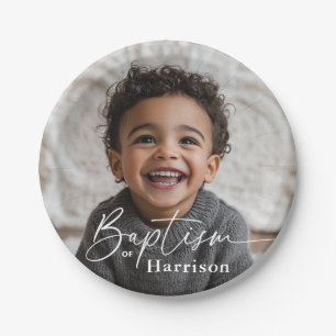 Round Photo Baptism Paper Plate