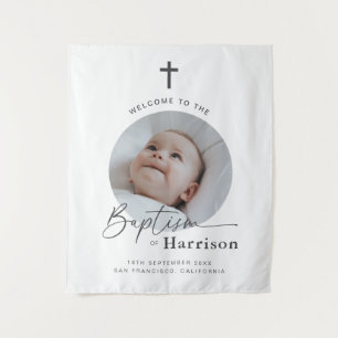 Round Photo Baptism - Welcome Sign Tapestry
