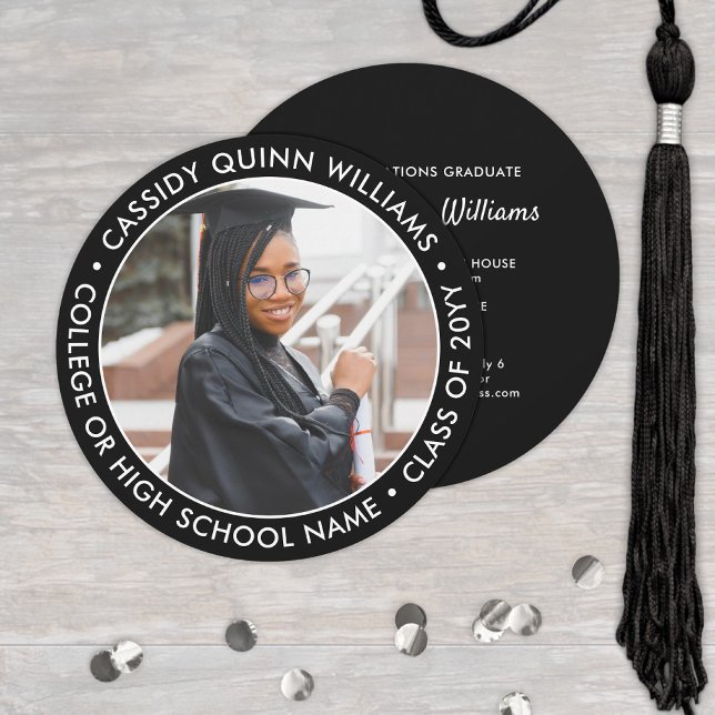 Round Photo Black and White Graduation Invitation (Creator Uploaded)