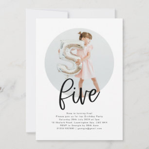 Round Photo Five Birthday Invitation