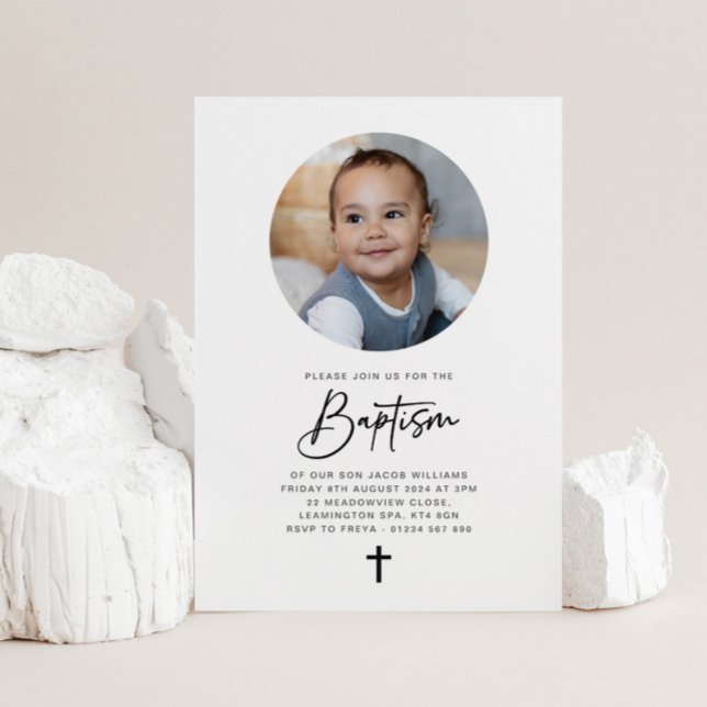 Round Photo Minimalist Baptism Invitation (Creator Uploaded)