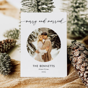 Round Photo Newlyweds Merry & Married Christmas Holiday Card