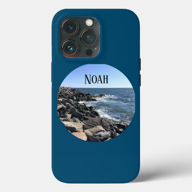 Round Photo of Atlantic Ocean Rocky Shore Blue Case-Mate iPhone Case (Back)