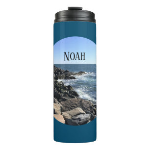 Round Photo of Atlantic Ocean Rocky Shore Sea  Thermal Tumbler