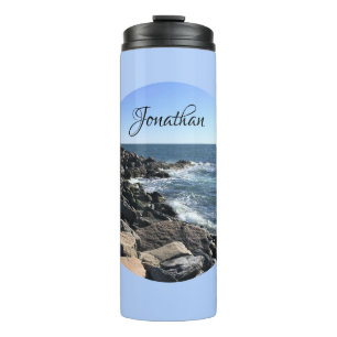 Round Photo of Atlantic Ocean Rocky Shoreline Sea Thermal Tumbler
