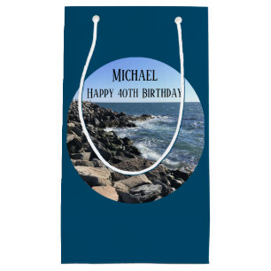 Round Photo of Ocean Shore Blue Sea 40 Birthday Small Gift Bag