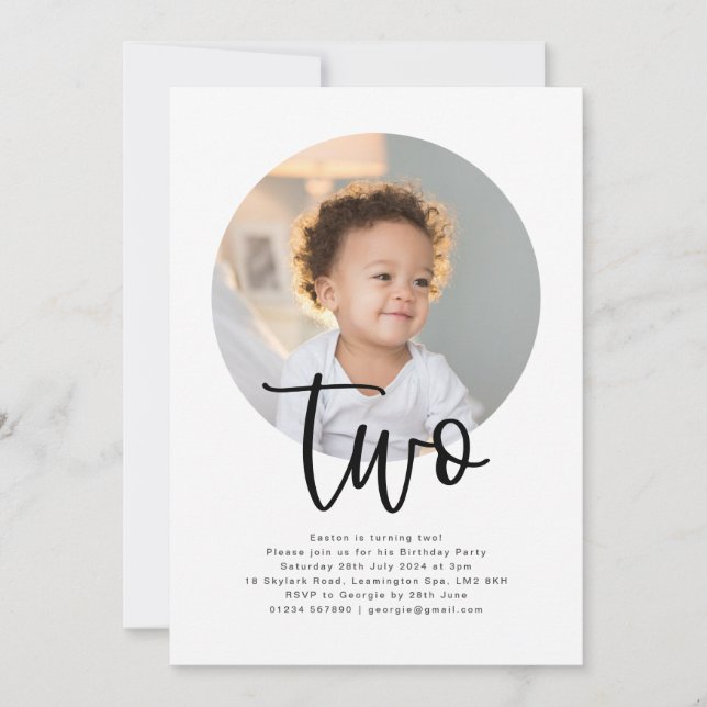 Round Photo Two Birthday Invitation (Front)
