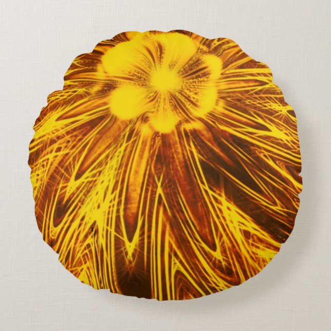 Round Pillow Abstract Lines Yellow Flower (Front)