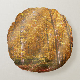 Round Pillow Autumn forest Gold Rays