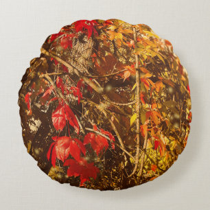 Round Pillow Autumn Red Yellow Vines