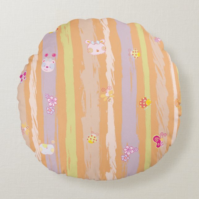 Round Pillow – Baby Joy & Creatures Pastel Animal (Front)