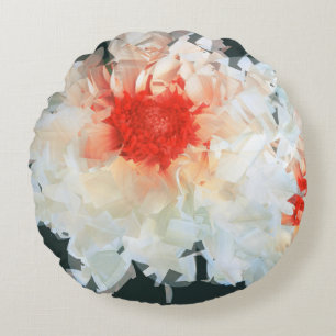 Round Pillow Flowers White Black Cubist