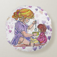 Round Pillow Little Girl and Babydoll