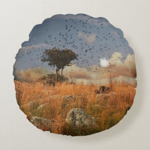 Round Pillow Lonely Tree And Birds