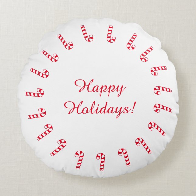 Round Pillow - Red Candy Canes (Front)