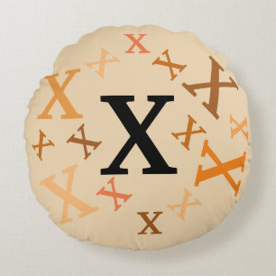 Round Pillow - Shades of Brown and Orange Letters