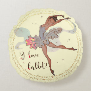 Round Pillow with a Black Ballerina Design