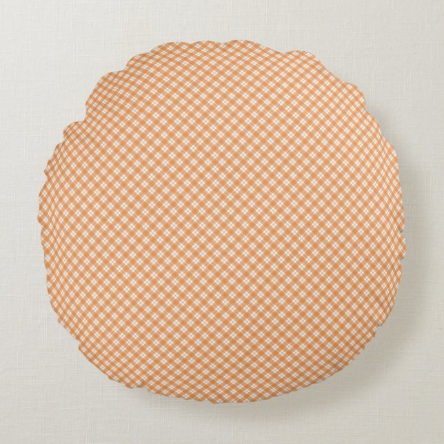 Round pillow with a peach and white gingham  (Front)