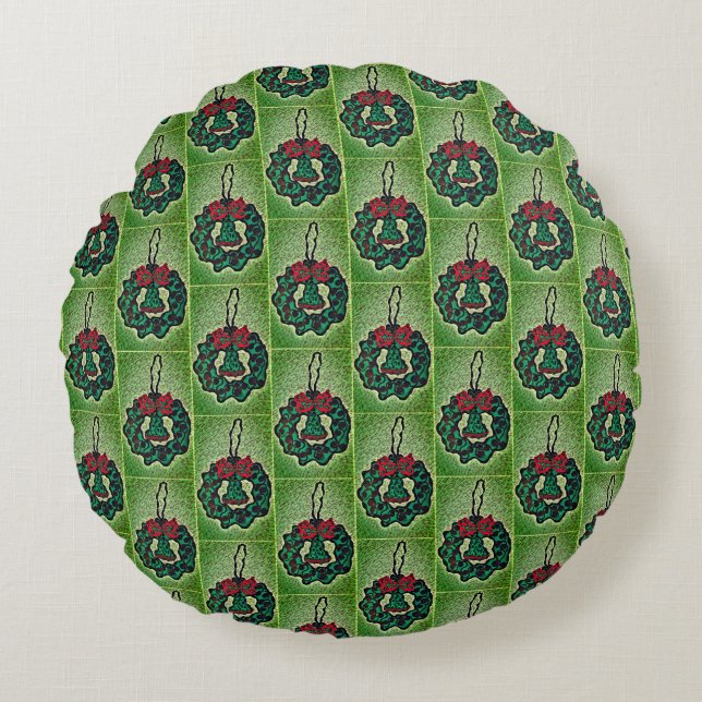 Round Pillow with Christmas Ornament theme (Front)