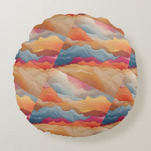 Round Pillow with Cloudy Abstract Design.  (Front)