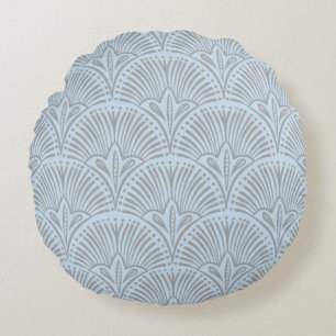 Round Pillow with Grey & Light Blue Fan Pattern