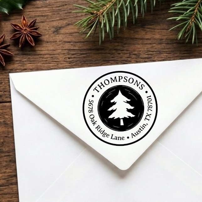 Round Pine Tree Return Address Custom Rubber Stamp (Creator Uploaded)
