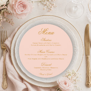 Round Pink & Gold Simple Calligraphy Wedding Menu