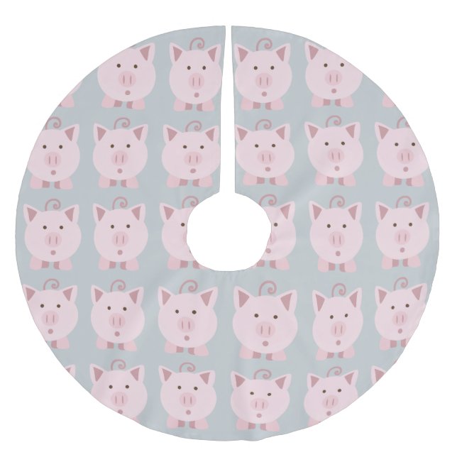 Round Pink Pig Pattern Brushed Polyester Tree Skirt (Front)