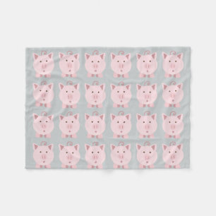Round Pink Pig Pattern Fleece Blanket