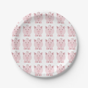 Round Pink Pig Pattern Paper Plate