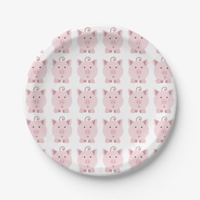 Round Pink Pig Pattern Paper Plate (Front)
