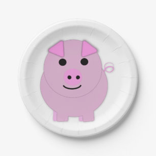 Round Pink Piggy Paper Plate
