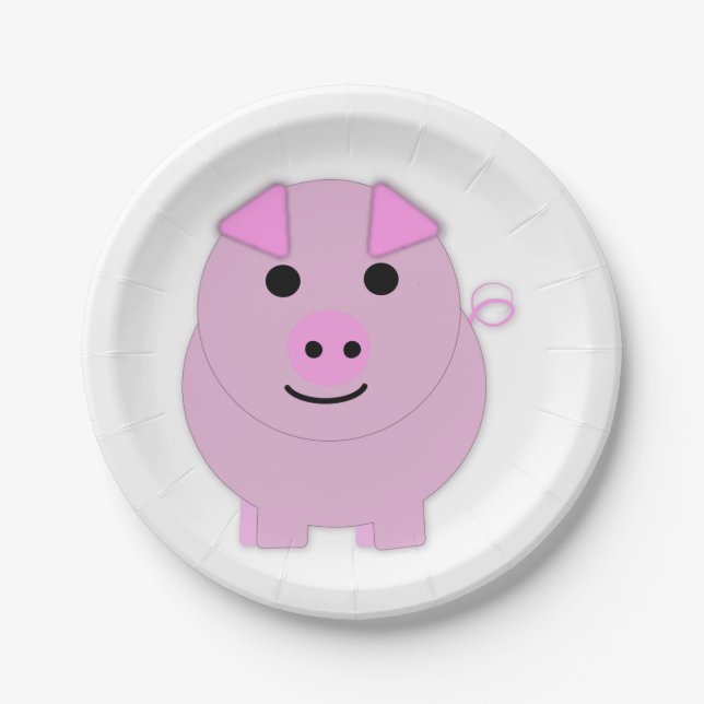 Round Pink Piggy Paper Plate (Front)