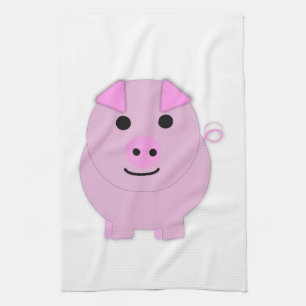 Round Pink Piggy Tea Towel