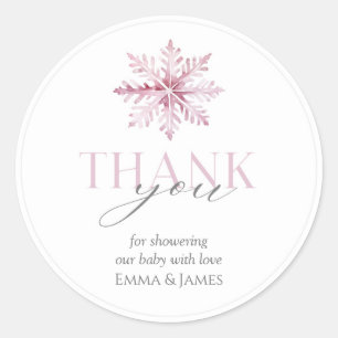 Round Pink Snowflake Winter Wonderland Sticker