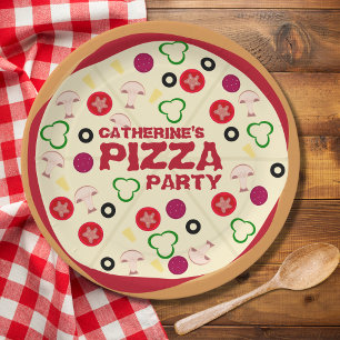 Round Pizza Party Kids Birthday  Paper Plate