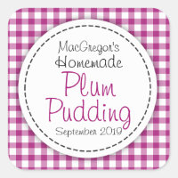 Round plum pudding preserve or jam jar food label