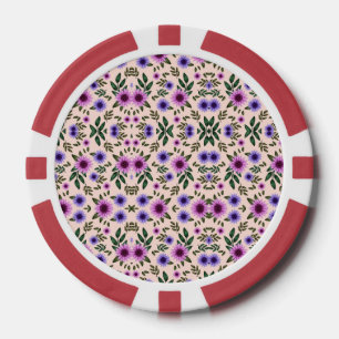 Round poker chip with a floral pattern