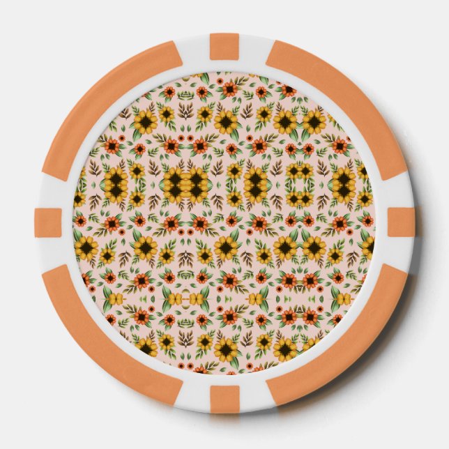 Round poker chip with an intricate floral (Front)