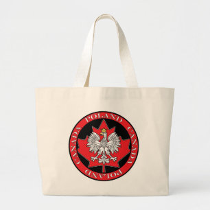 Round Poland Canada Leaf Large Tote Bag