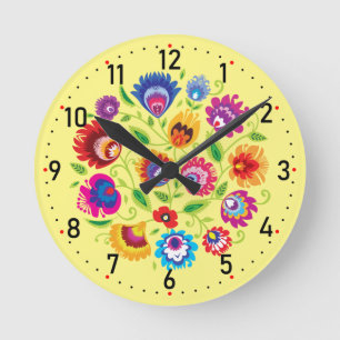 Round Polish folklore composition yellow Round Clock