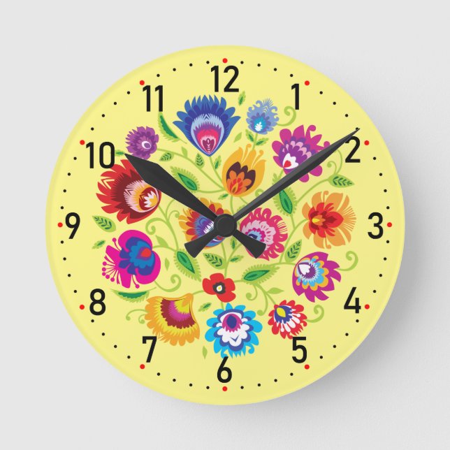 Round Polish folklore composition yellow Round Clock (Front)