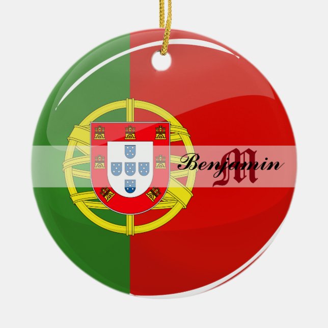 Round Portuguese Flag Ceramic Tree Decoration (Front)