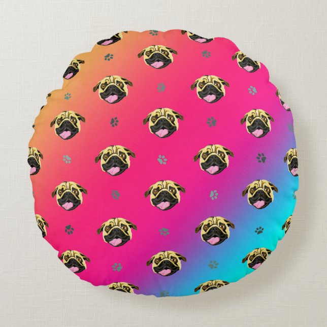 Round Pug Print Cishion Cushion (Front)
