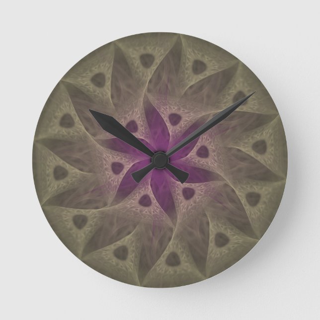 Round Purple Flower Wall Clock without Numbers (Front)