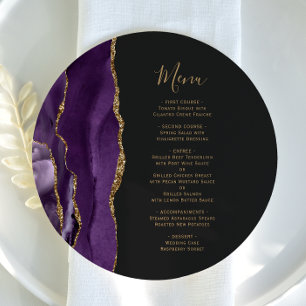 Round Purple Gold Agate Dark Wedding Menu