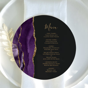 Round Purple Gold Agate Dark Wedding Menu
