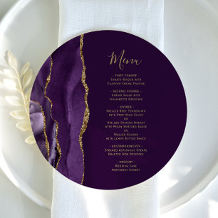 Round Purple Gold Agate Plum Wedding Menu