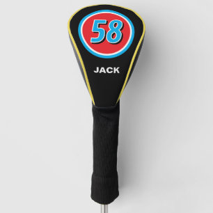 Round race car number logo personalised golf head cover
