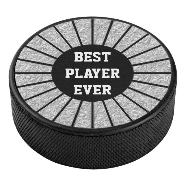 Round Rays Frame SILVER + your backgr. & ideas Hockey Puck (3/4)